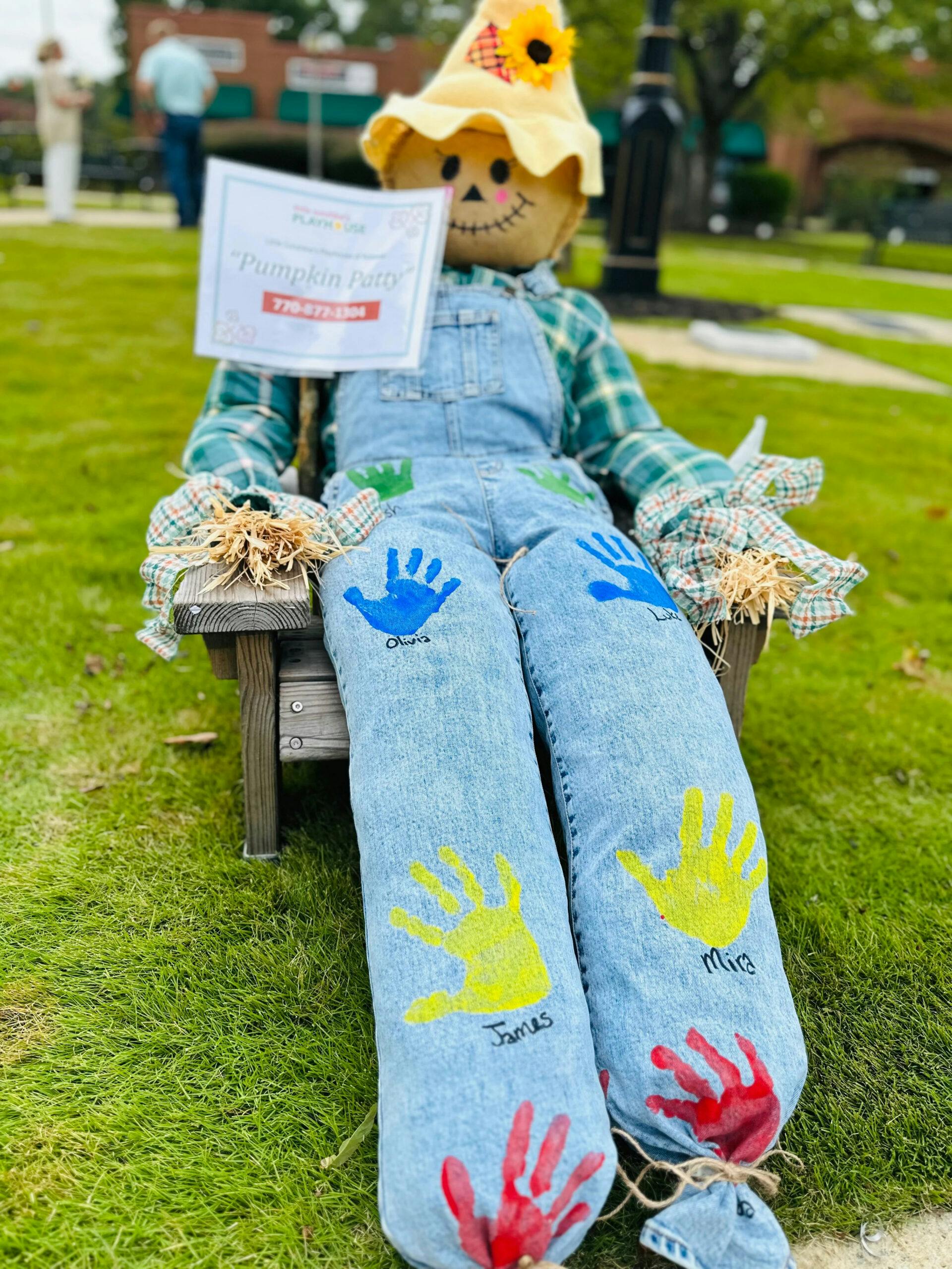 A photo of a scarecrow made by Little Sunshine's Playhouse of Roswell students!